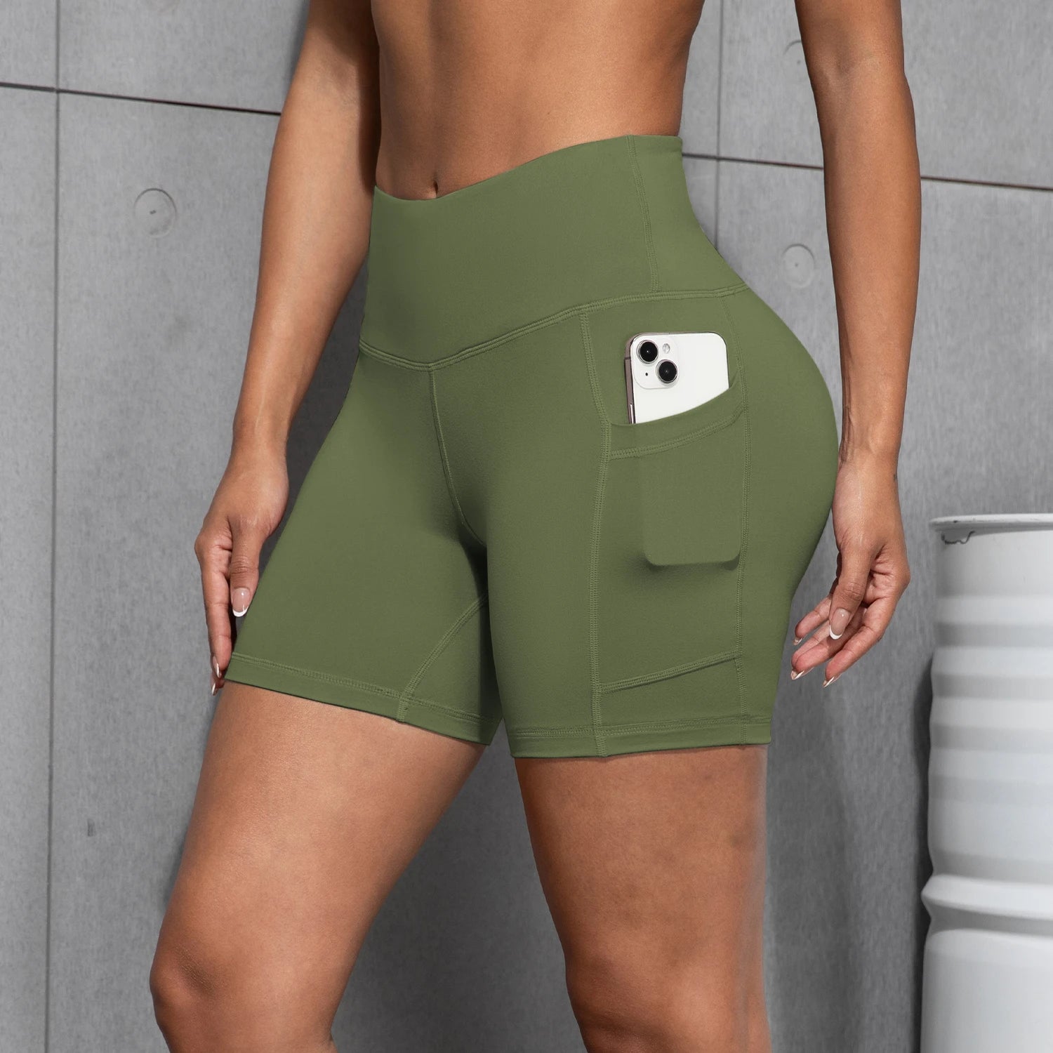 Women’s High-Waist Yoga Pocket Shorts – Elastic Fitness Leggings